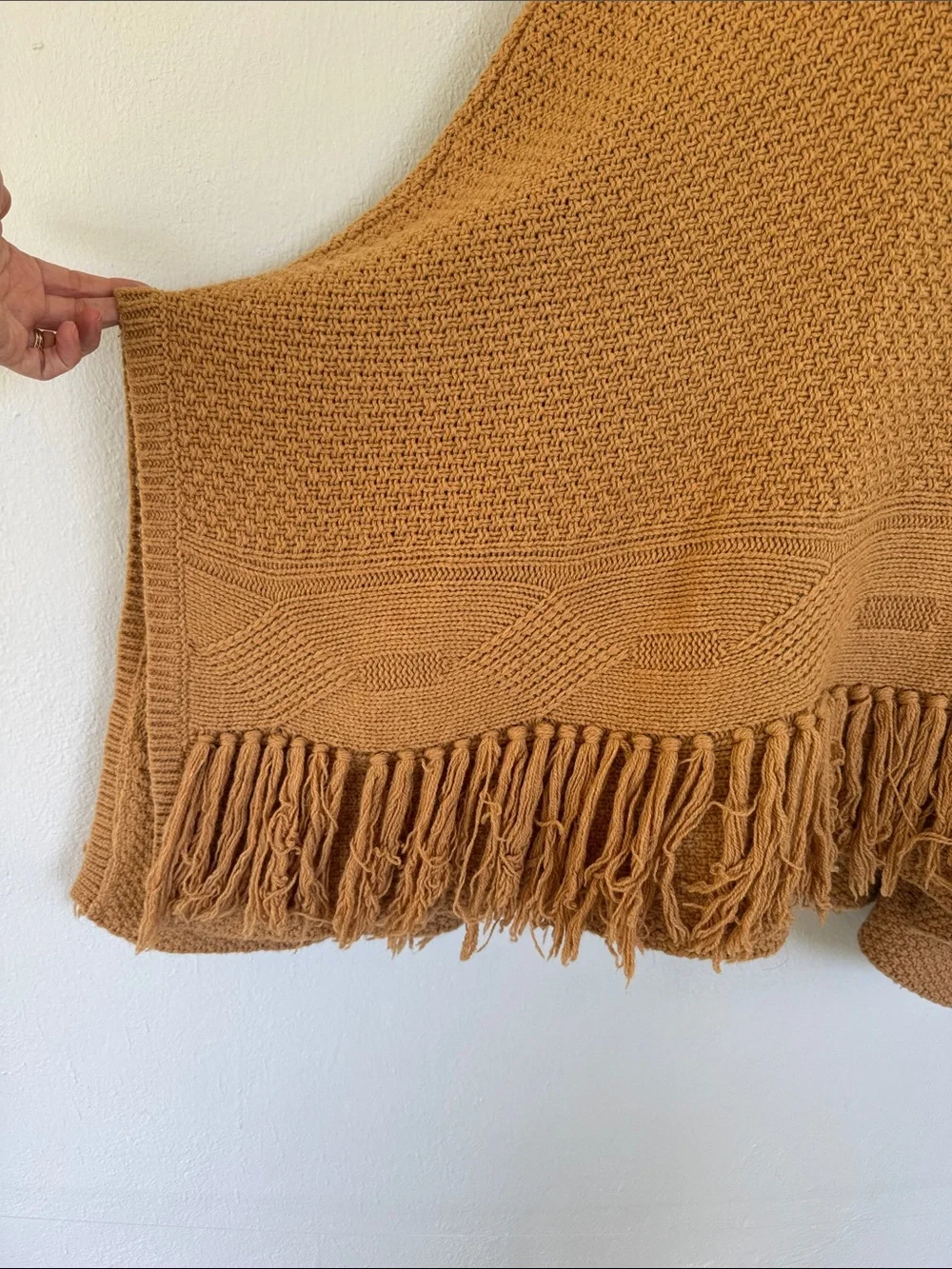 Coldwater Creek brown wool blend tassel fringe poncho sweater one size